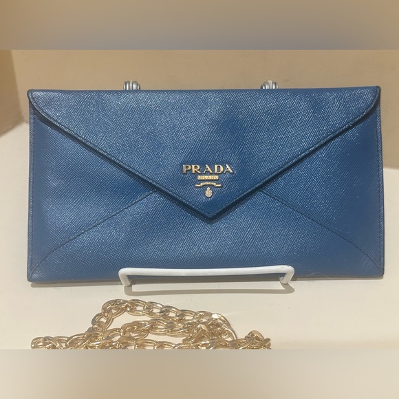 COPY - Prada Vitello Grain Blue Envelope Wallet w/unbranded Chain - Picture 3 of 14
